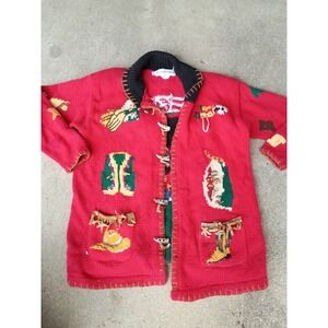 The Eagles Eye Hand Knit Texas Theme Rodeo Ugly Sweater  Cardigan M 1994